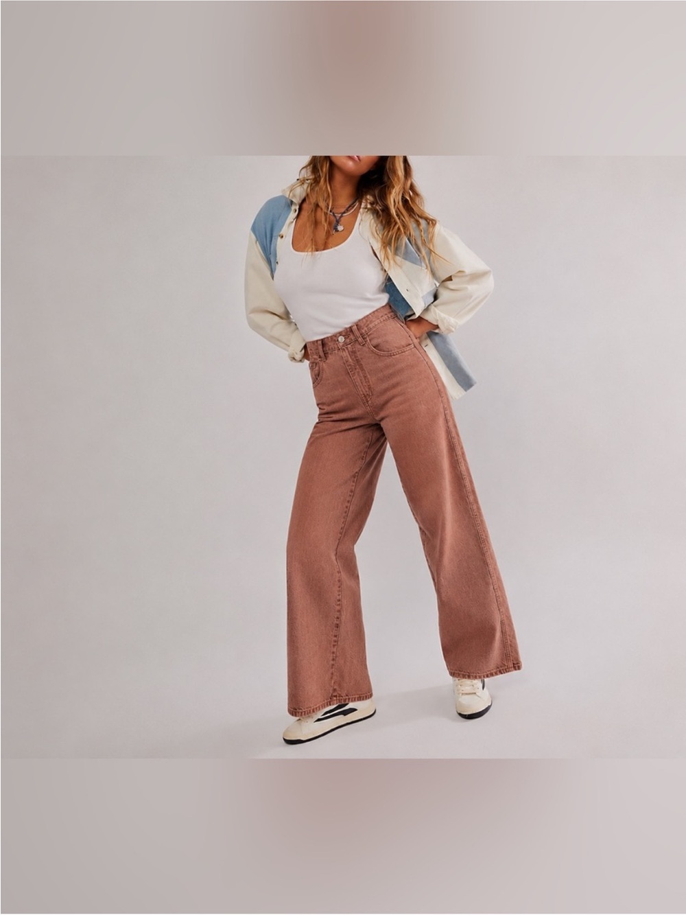 NWOT Free People We The Free CRVY Gia Wide-Leg Jeans - sand dune mauve - 27 - Picture 6 of 12